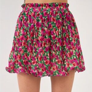 🔆 Endless Rose Pink Floral Pleated Elastized Mini Skirt
